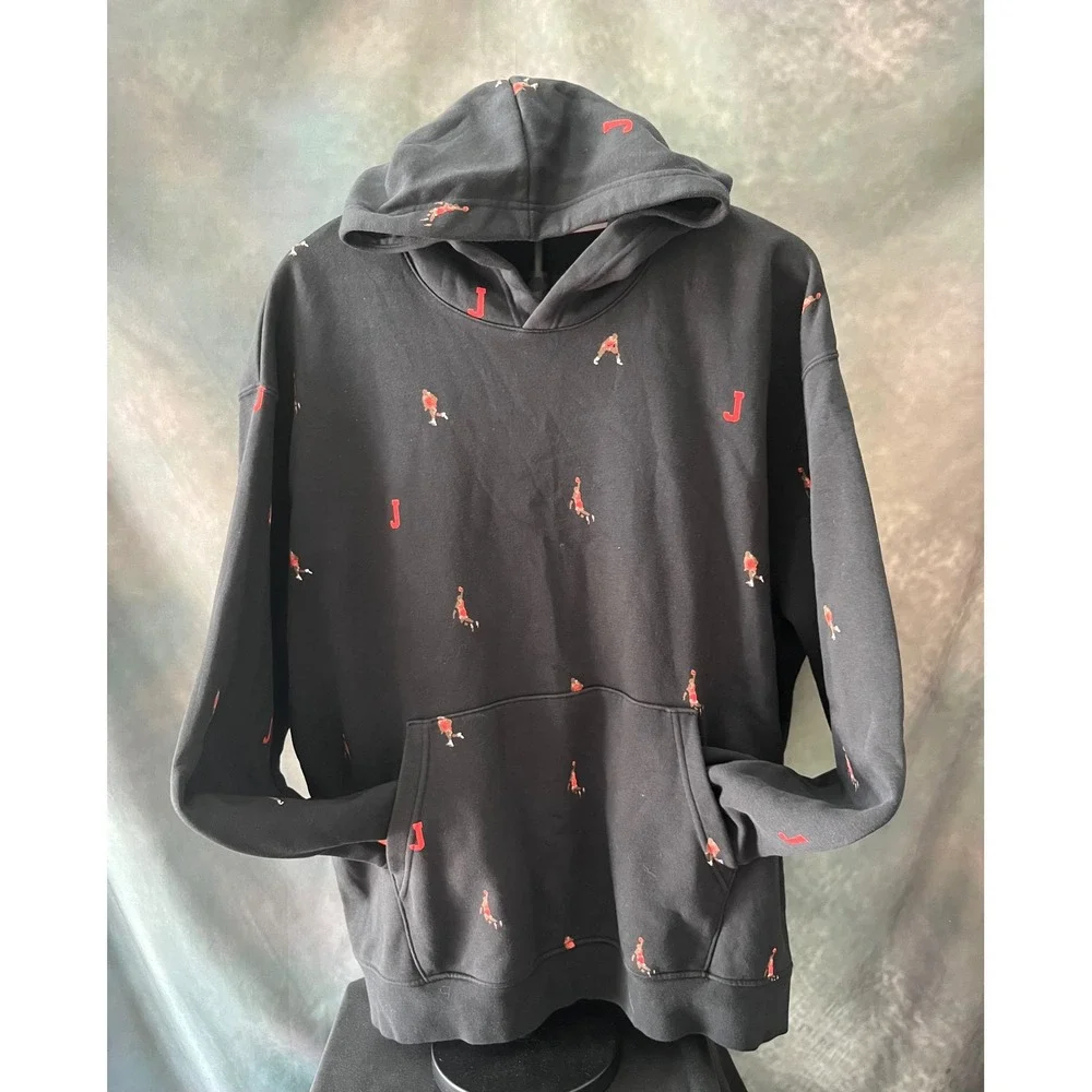 Jordan‎ Essential Hoodie Black Red Basketball Player Print Mens Sweatshirt XL